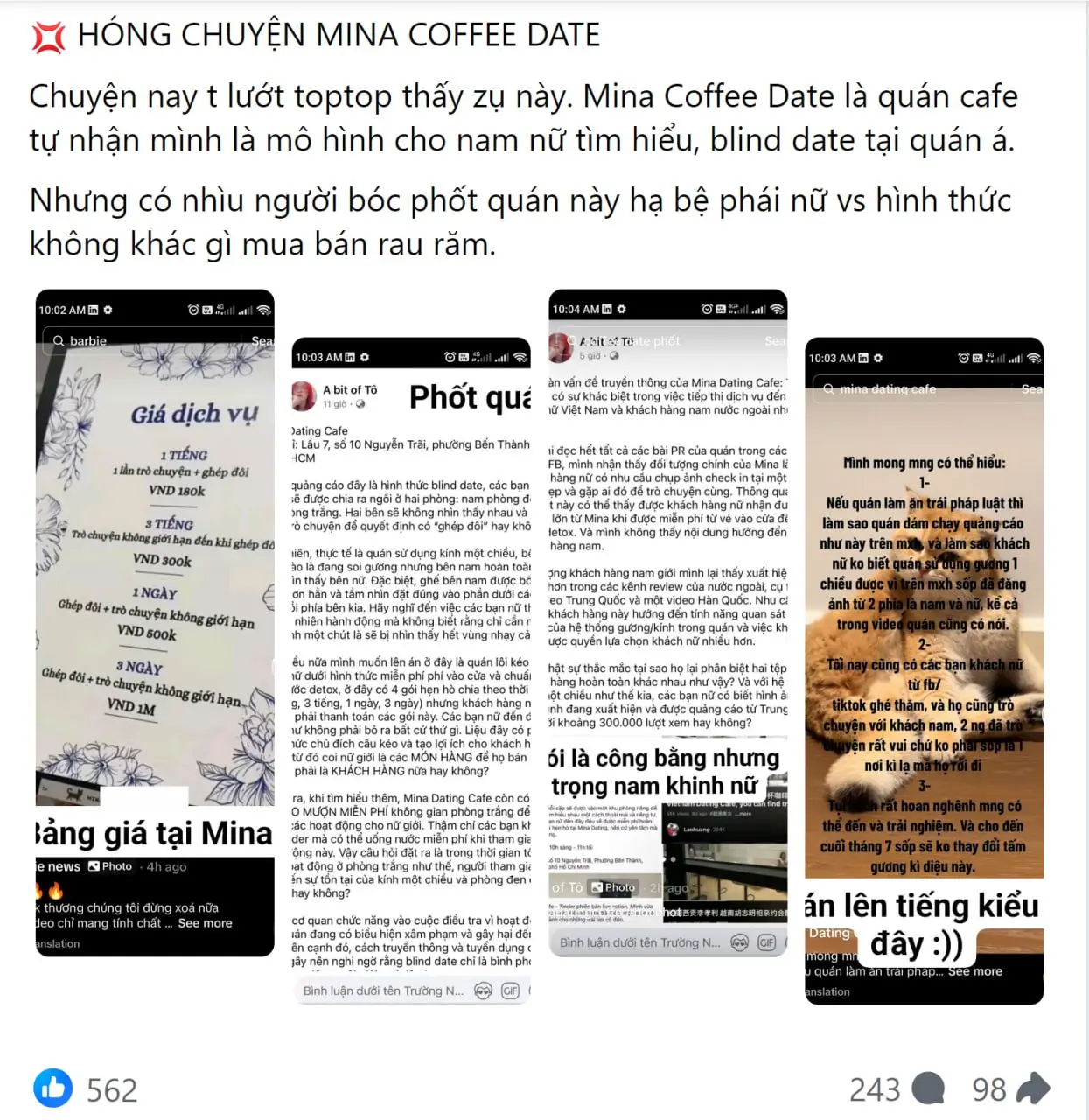Mina Dating Cafe hoạt động mô hình "Blind Date" bị phốt